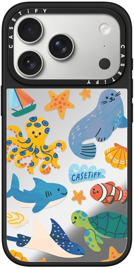 CASETiFY Mirror Case for iPhone 16 [Reflective / 4.9ft Drop Protection/Compatible with Magsafe] - Melbourne Stickers - Silver On Black