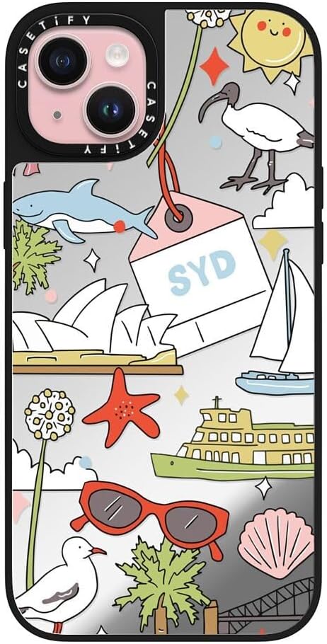 CASETiFY Mirror Case for iPhone 16 [Reflective / 4.9ft Drop Protection/Compatible with Magsafe] - Melbourne Stickers - Silver On Black