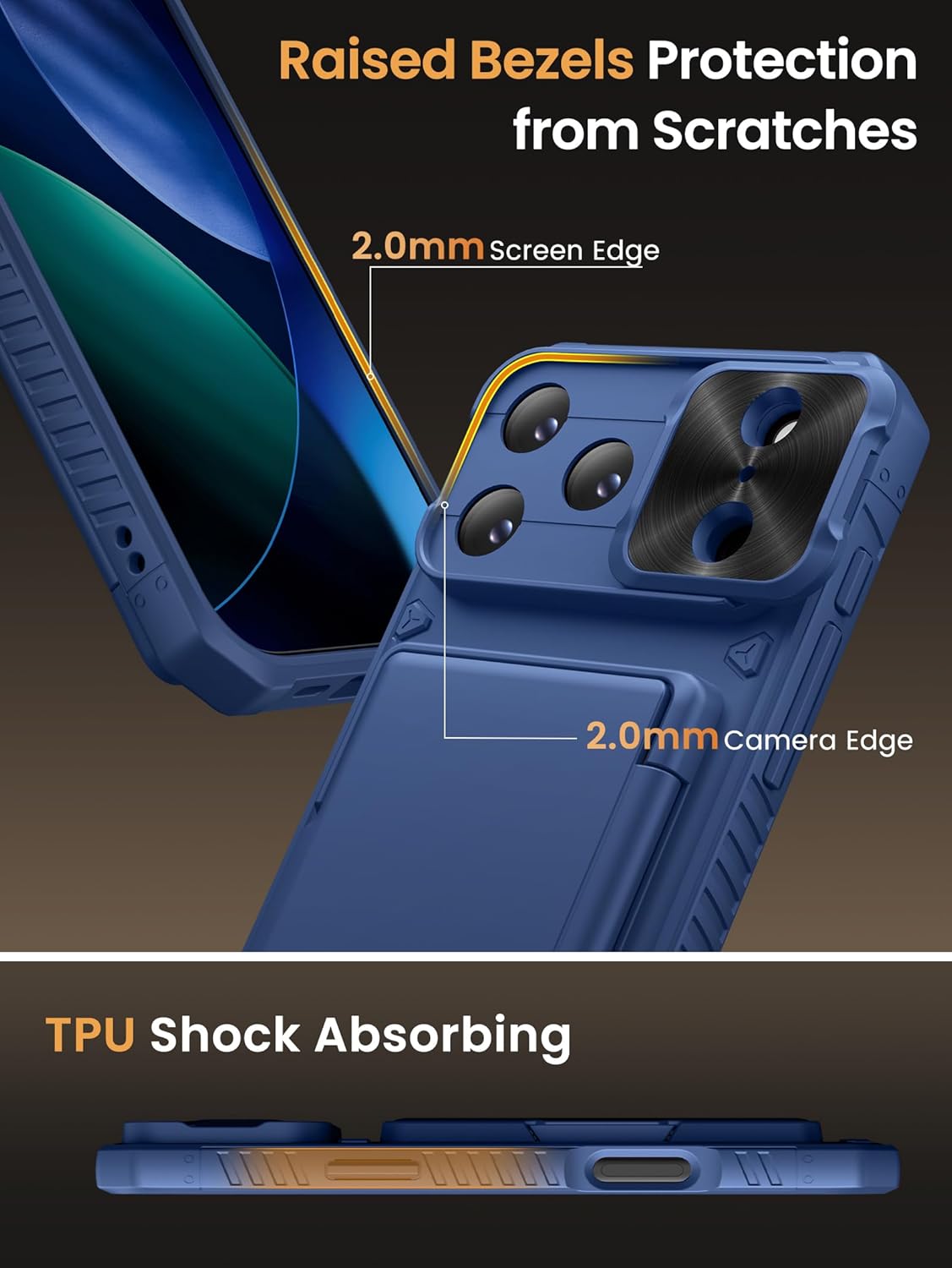 Vihibii for iPhone 17 Pro Case Wallet with Card Holder (4 Cards) [RFID Blocking] & Slide Camera Cover, Military Grade Drop Protection, Rugged Hard Back & Silicone Edge Phone Case 6.3 5G 2025, Black