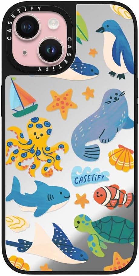 CASETiFY Mirror Case for iPhone 16 [Reflective / 4.9ft Drop Protection/Compatible with Magsafe] - Melbourne Stickers - Silver On Black