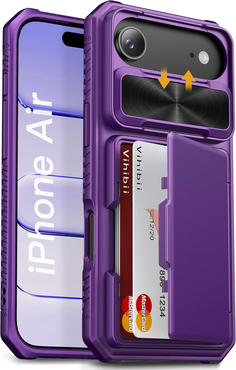 Vihibii for iPhone 17 Pro Case Wallet with Card Holder (4 Cards) [RFID Blocking] & Slide Camera Cover, Military Grade Drop Protection, Rugged Hard Back & Silicone Edge Phone Case 6.3 5G 2025, Black