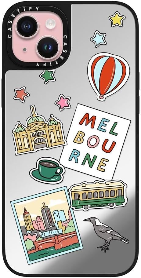 CASETiFY Mirror Case for iPhone 16 [Reflective / 4.9ft Drop Protection/Compatible with Magsafe] - Melbourne Stickers - Silver On Black