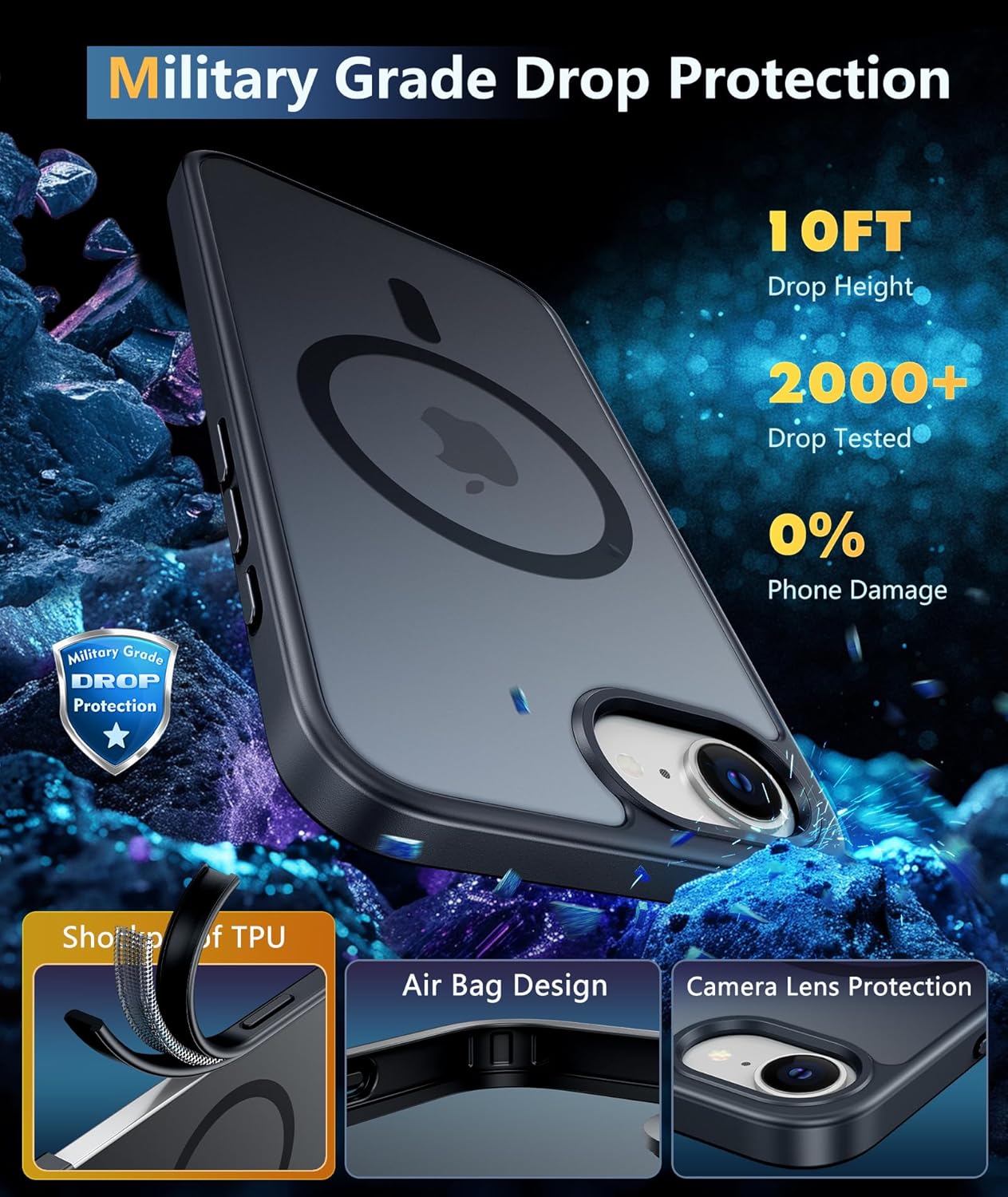 FNTCASE for iPhone 12 Phone Case: for iPhone 12 Pro Magnetic Matte Textured Military Grade Drop Protection Translucent Cell Cover - Slim Durable Shockproof Protective Bumper