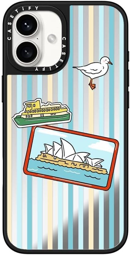 CASETiFY Mirror Case for iPhone 16 [Reflective / 4.9ft Drop Protection/Compatible with Magsafe] - Melbourne Stickers - Silver On Black