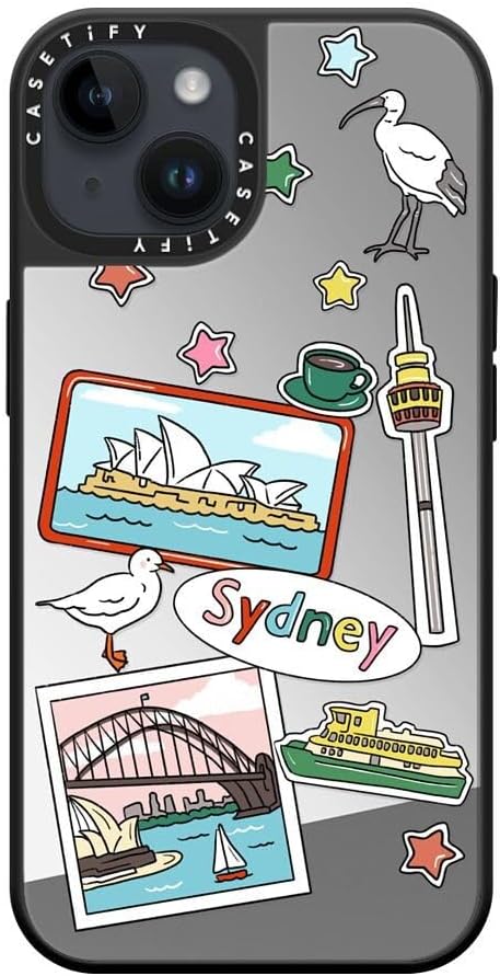 CASETiFY Mirror Case for iPhone 16 [Reflective / 4.9ft Drop Protection/Compatible with Magsafe] - Melbourne Stickers - Silver On Black