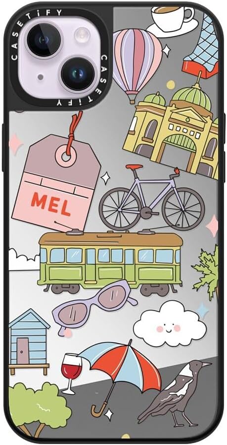 CASETiFY Mirror Case for iPhone 16 [Reflective / 4.9ft Drop Protection/Compatible with Magsafe] - Melbourne Stickers - Silver On Black