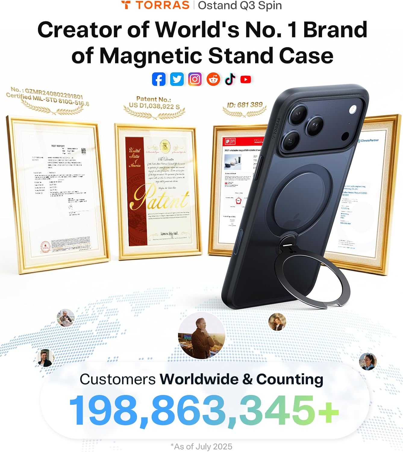 TORRAS Q3 360 Spin for iPhone 17 Pro Max Case Magnetic Stand, Compatible with Magsafe, Military Grade Protection, Camera Control, Built-in Kickstand 17 Pro Max Phone Case 6.9'', Clear