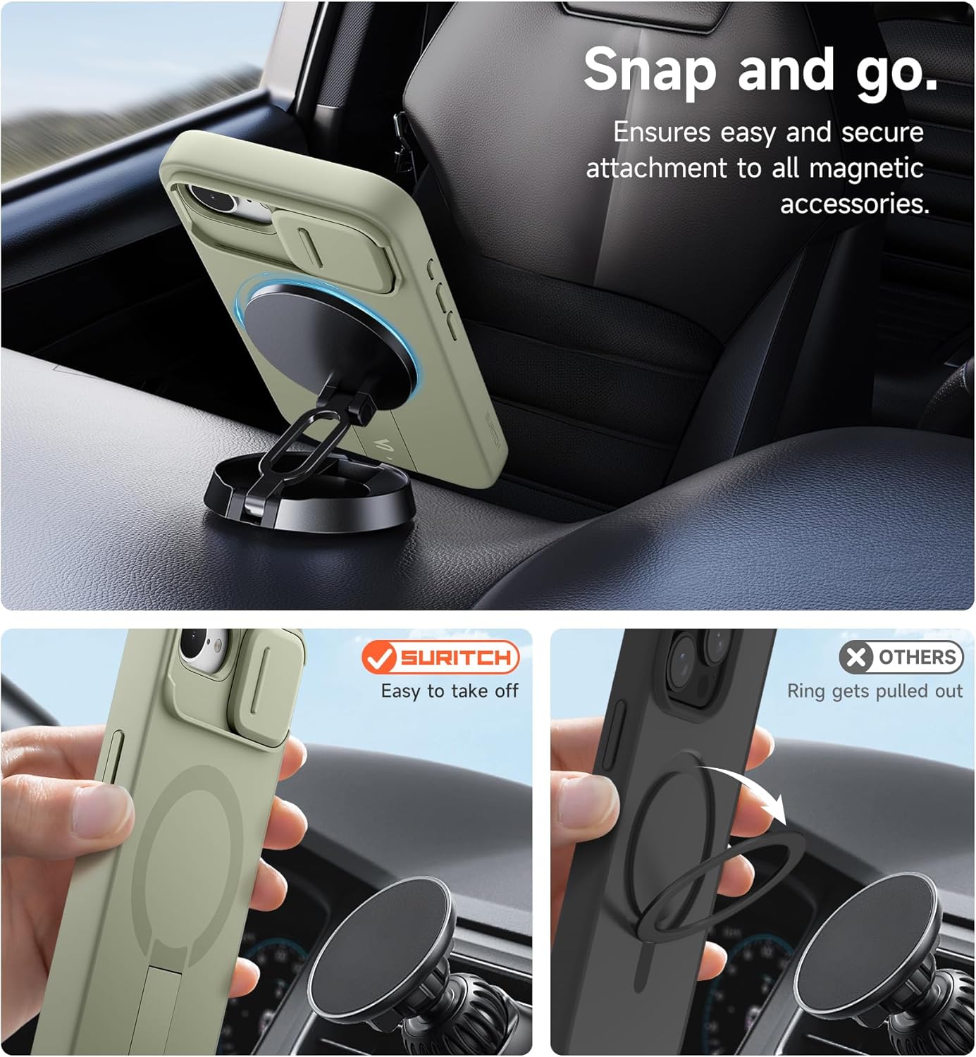 SURITCH for iPhone 12/12 Pro Case with Magnetic Camera Slide Cover and Adjustable Kickstand, Compatible with MagSafe, Shockproof Bumper Case Slim Protective Cover for iPhone 12/12 Pro 6.1 Inch, Black