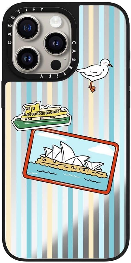 CASETiFY Mirror Case for iPhone 16 [Reflective / 4.9ft Drop Protection/Compatible with Magsafe] - Melbourne Stickers - Silver On Black