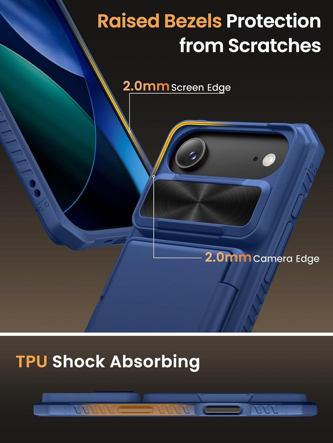 Vihibii for iPhone 17 Pro Case Wallet with Card Holder (4 Cards) [RFID Blocking] & Slide Camera Cover, Military Grade Drop Protection, Rugged Hard Back & Silicone Edge Phone Case 6.3 5G 2025, Black