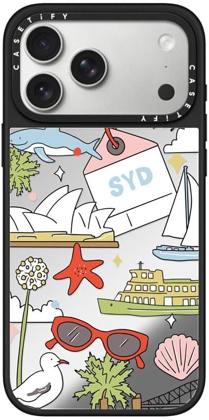 CASETiFY Mirror Case for iPhone 16 [Reflective / 4.9ft Drop Protection/Compatible with Magsafe] - Melbourne Stickers - Silver On Black