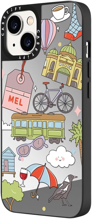 CASETiFY Mirror Case for iPhone 16 [Reflective / 4.9ft Drop Protection/Compatible with Magsafe] - Melbourne Stickers - Silver On Black