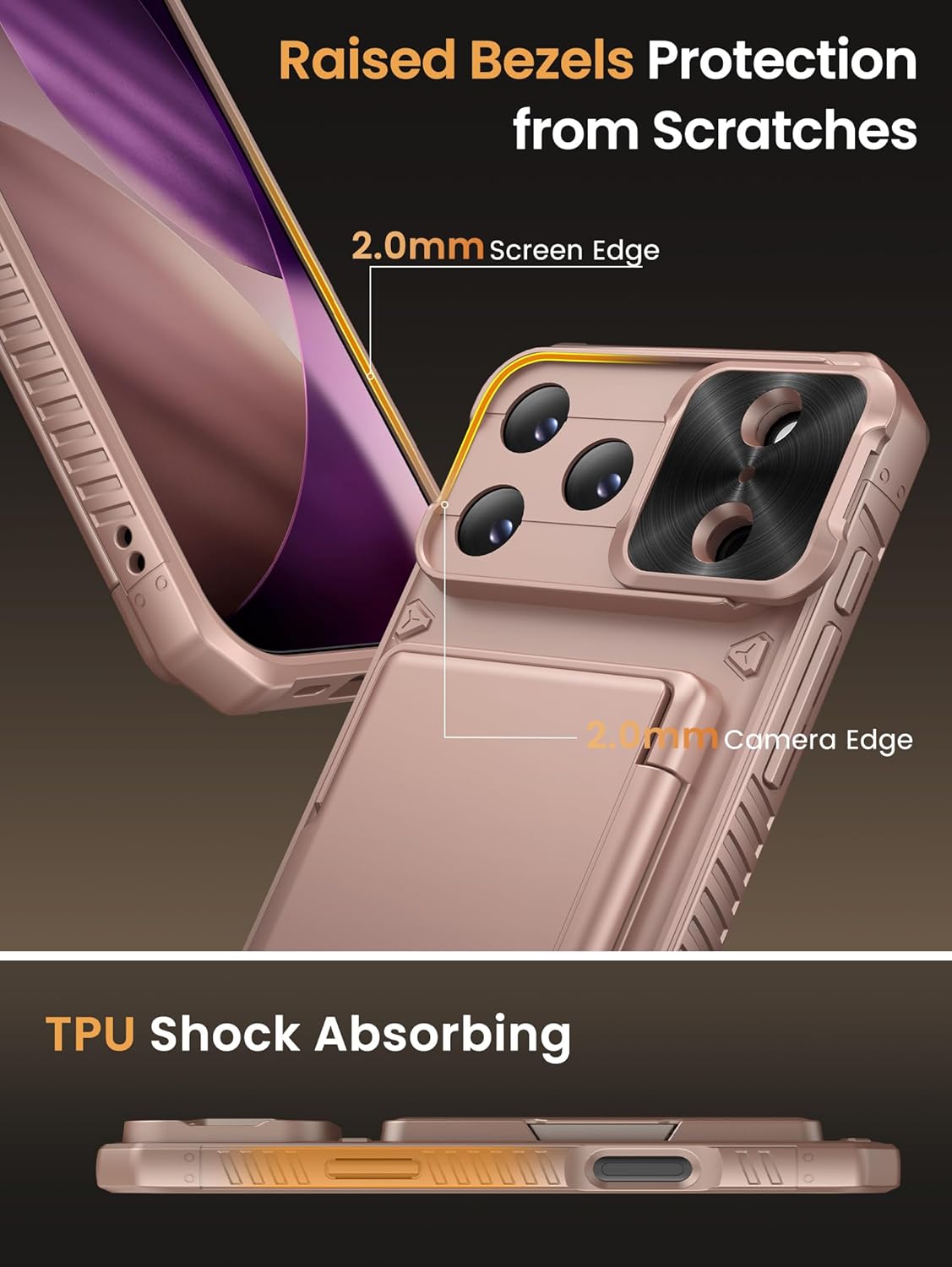 Vihibii for iPhone 17 Pro Case Wallet with Card Holder (4 Cards) [RFID Blocking] & Slide Camera Cover, Military Grade Drop Protection, Rugged Hard Back & Silicone Edge Phone Case 6.3 5G 2025, Black