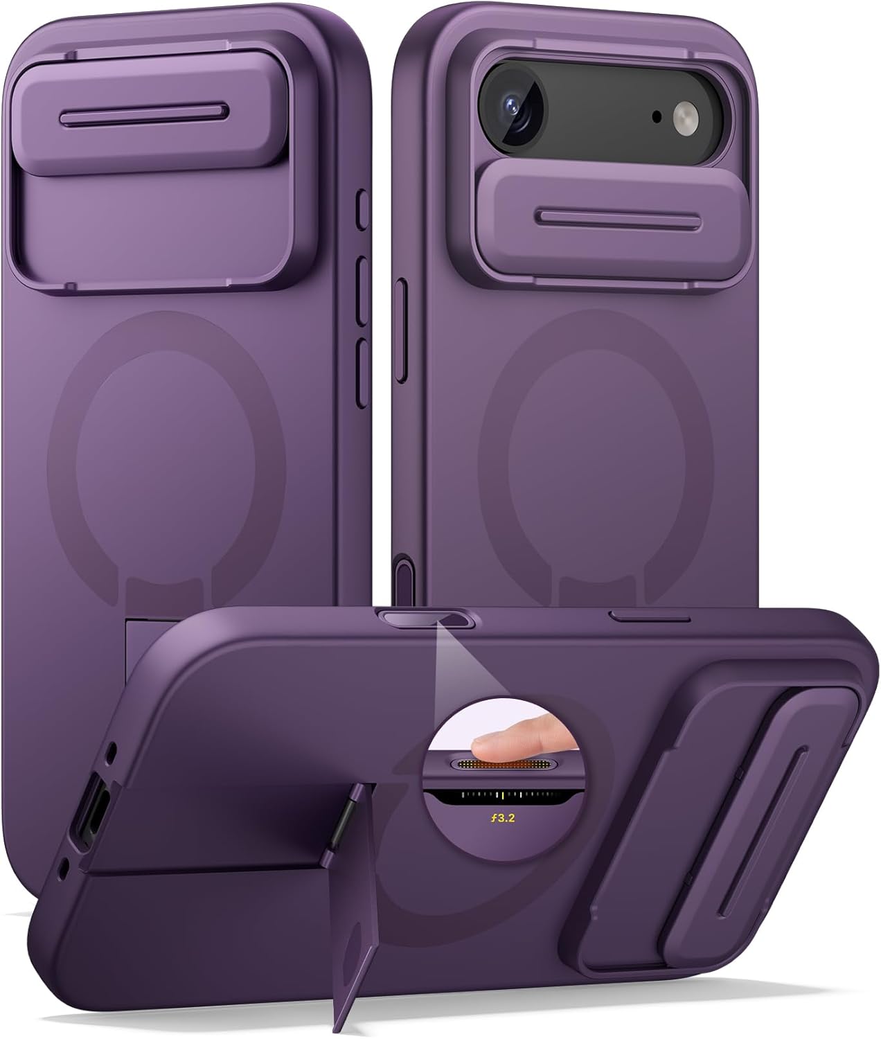 SURITCH for iPhone 12/12 Pro Case with Magnetic Camera Slide Cover and Adjustable Kickstand, Compatible with MagSafe, Shockproof Bumper Case Slim Protective Cover for iPhone 12/12 Pro 6.1 Inch, Black