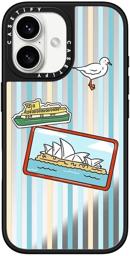 CASETiFY Mirror Case for iPhone 16 [Reflective / 4.9ft Drop Protection/Compatible with Magsafe] - Melbourne Stickers - Silver On Black