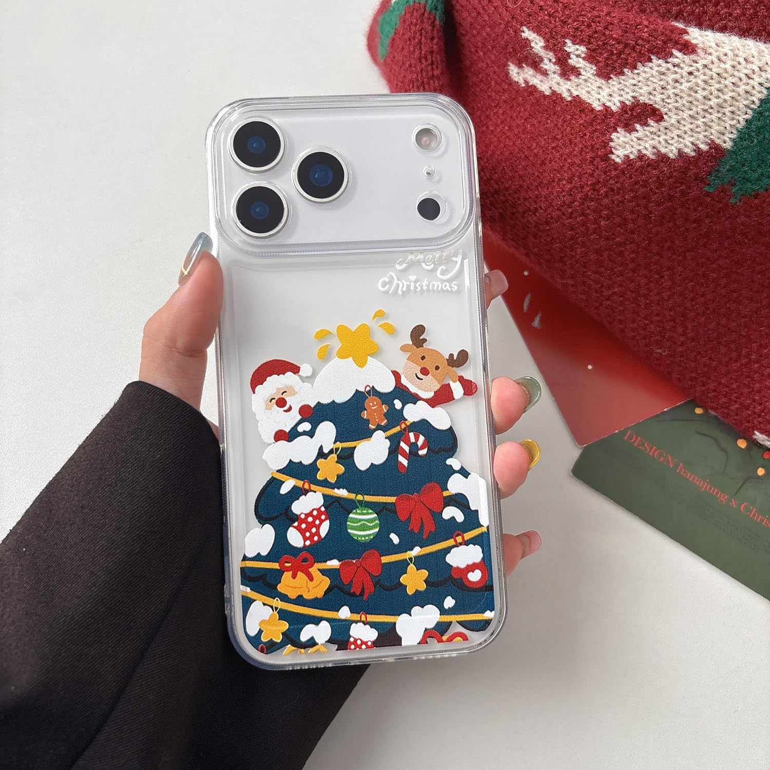 UEEBAI Christmas Phone Case for iPhone 16, Cute Merry Christmas Pattern Case Compatible with Magsafe Red Xmas Santa Tree Candy Pattern Cover for Women and Girls - Elk