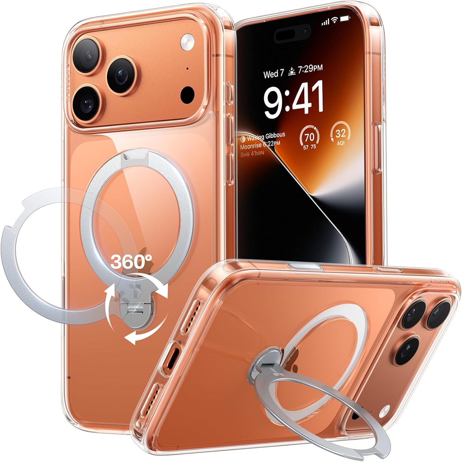 TORRAS Q3 360 Spin for iPhone 17 Pro Max Case Magnetic Stand, Compatible with Magsafe, Military Grade Protection, Camera Control, Built-in Kickstand 17 Pro Max Phone Case 6.9'', Clear