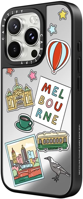 CASETiFY Mirror Case for iPhone 16 [Reflective / 4.9ft Drop Protection/Compatible with Magsafe] - Melbourne Stickers - Silver On Black