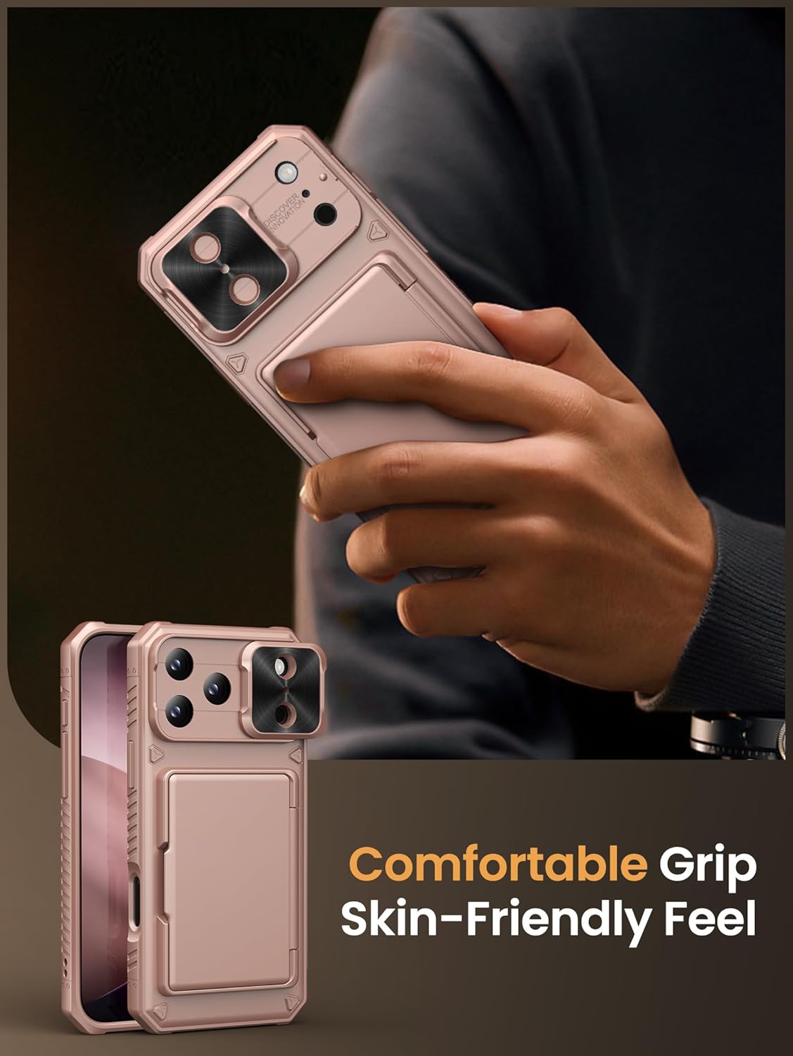 Vihibii for iPhone 17 Pro Case Wallet with Card Holder (4 Cards) [RFID Blocking] & Slide Camera Cover, Military Grade Drop Protection, Rugged Hard Back & Silicone Edge Phone Case 6.3 5G 2025, Black