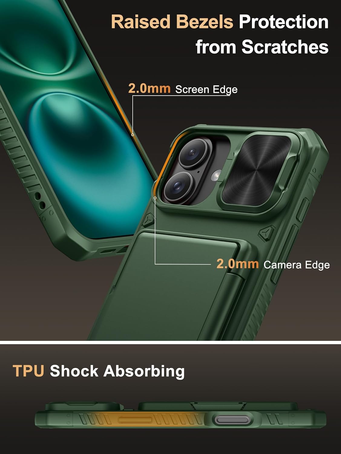 Vihibii for iPhone 17 Pro Case Wallet with Card Holder (4 Cards) [RFID Blocking] & Slide Camera Cover, Military Grade Drop Protection, Rugged Hard Back & Silicone Edge Phone Case 6.3 5G 2025, Black