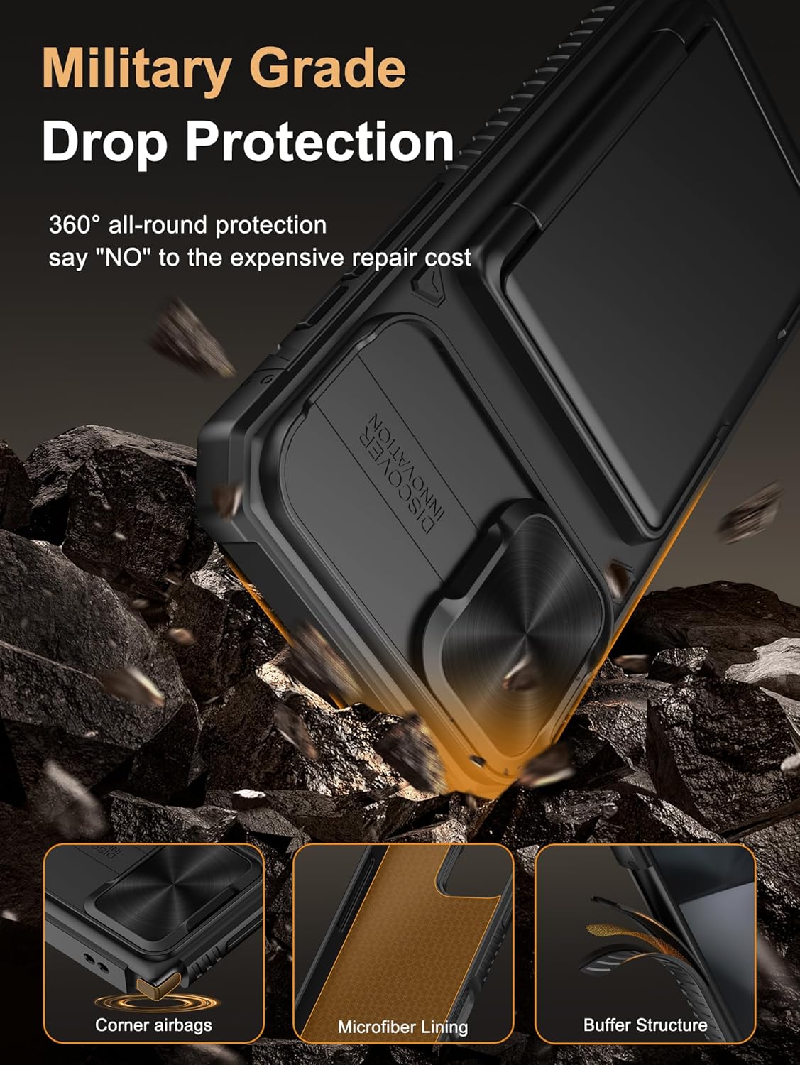 Vihibii for iPhone 17 Pro Case Wallet with Card Holder (4 Cards) [RFID Blocking] & Slide Camera Cover, Military Grade Drop Protection, Rugged Hard Back & Silicone Edge Phone Case 6.3 5G 2025, Black