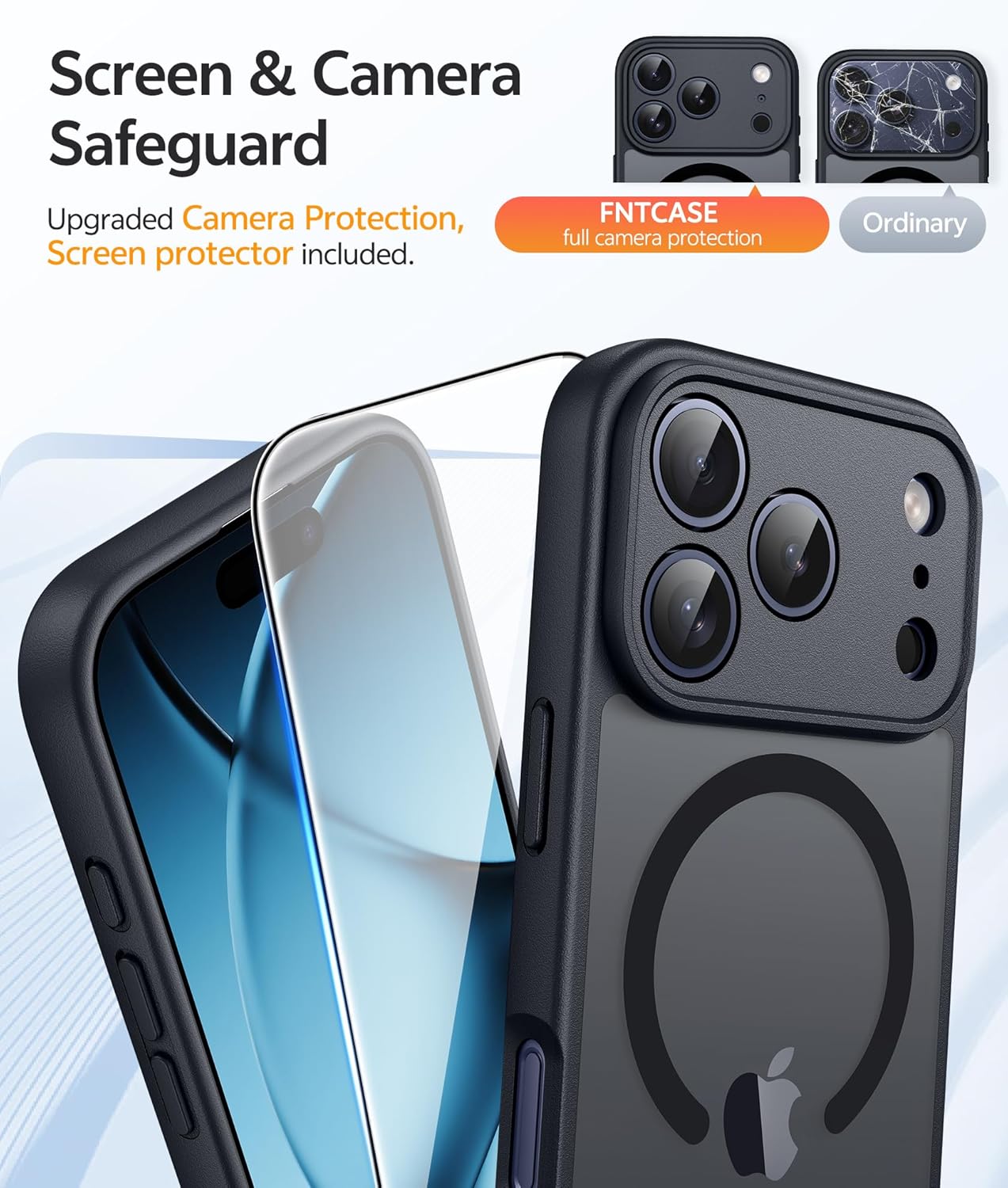 FNTCASE for iPhone 12 Phone Case: for iPhone 12 Pro Magnetic Matte Textured Military Grade Drop Protection Translucent Cell Cover - Slim Durable Shockproof Protective Bumper