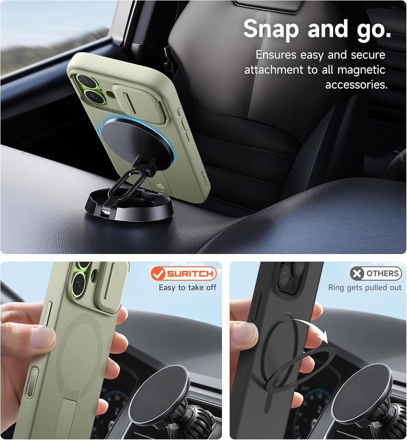 SURITCH for iPhone 12/12 Pro Case with Magnetic Camera Slide Cover and Adjustable Kickstand, Compatible with MagSafe, Shockproof Bumper Case Slim Protective Cover for iPhone 12/12 Pro 6.1 Inch, Black