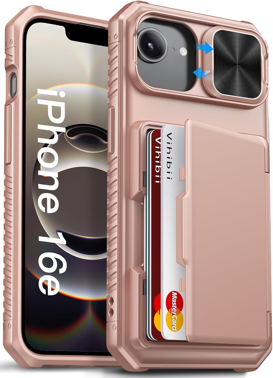 Vihibii for iPhone 17 Pro Case Wallet with Card Holder (4 Cards) [RFID Blocking] & Slide Camera Cover, Military Grade Drop Protection, Rugged Hard Back & Silicone Edge Phone Case 6.3 5G 2025, Black