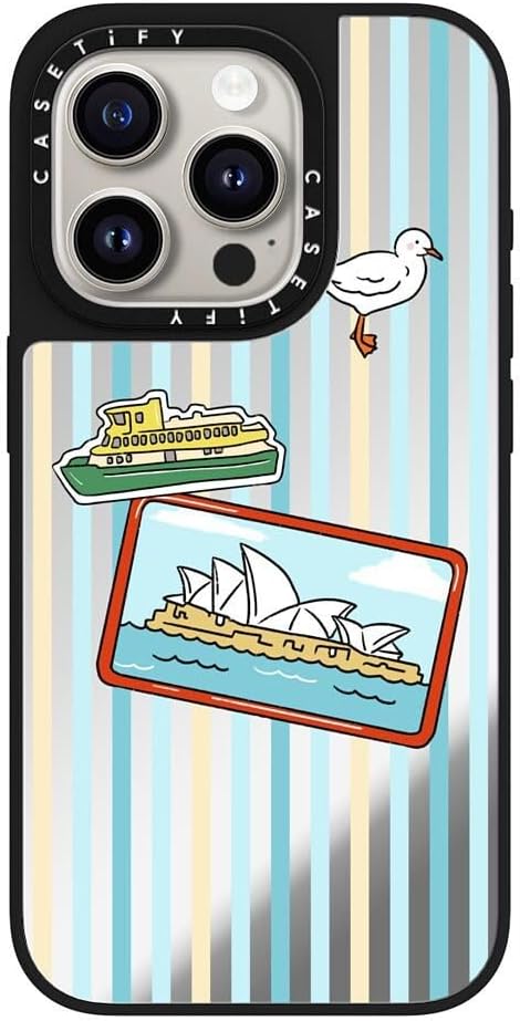 CASETiFY Mirror Case for iPhone 16 [Reflective / 4.9ft Drop Protection/Compatible with Magsafe] - Melbourne Stickers - Silver On Black