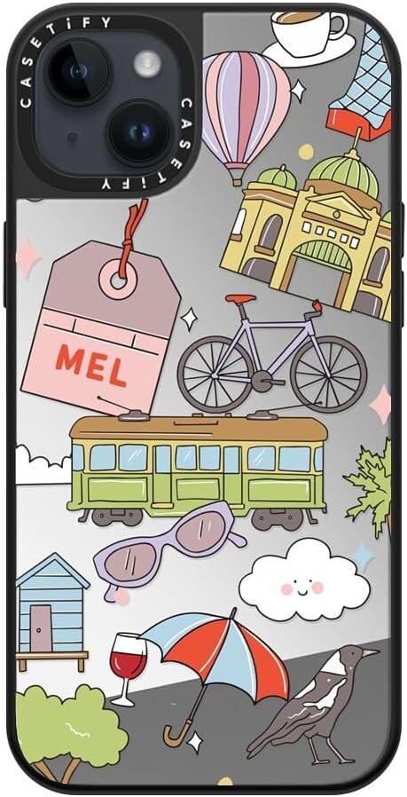 CASETiFY Mirror Case for iPhone 16 [Reflective / 4.9ft Drop Protection/Compatible with Magsafe] - Melbourne Stickers - Silver On Black