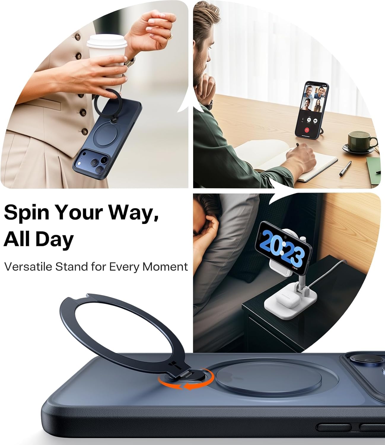 TORRAS Q3 360 Spin for iPhone 17 Pro Max Case Magnetic Stand, Compatible with Magsafe, Military Grade Protection, Camera Control, Built-in Kickstand 17 Pro Max Phone Case 6.9'', Clear