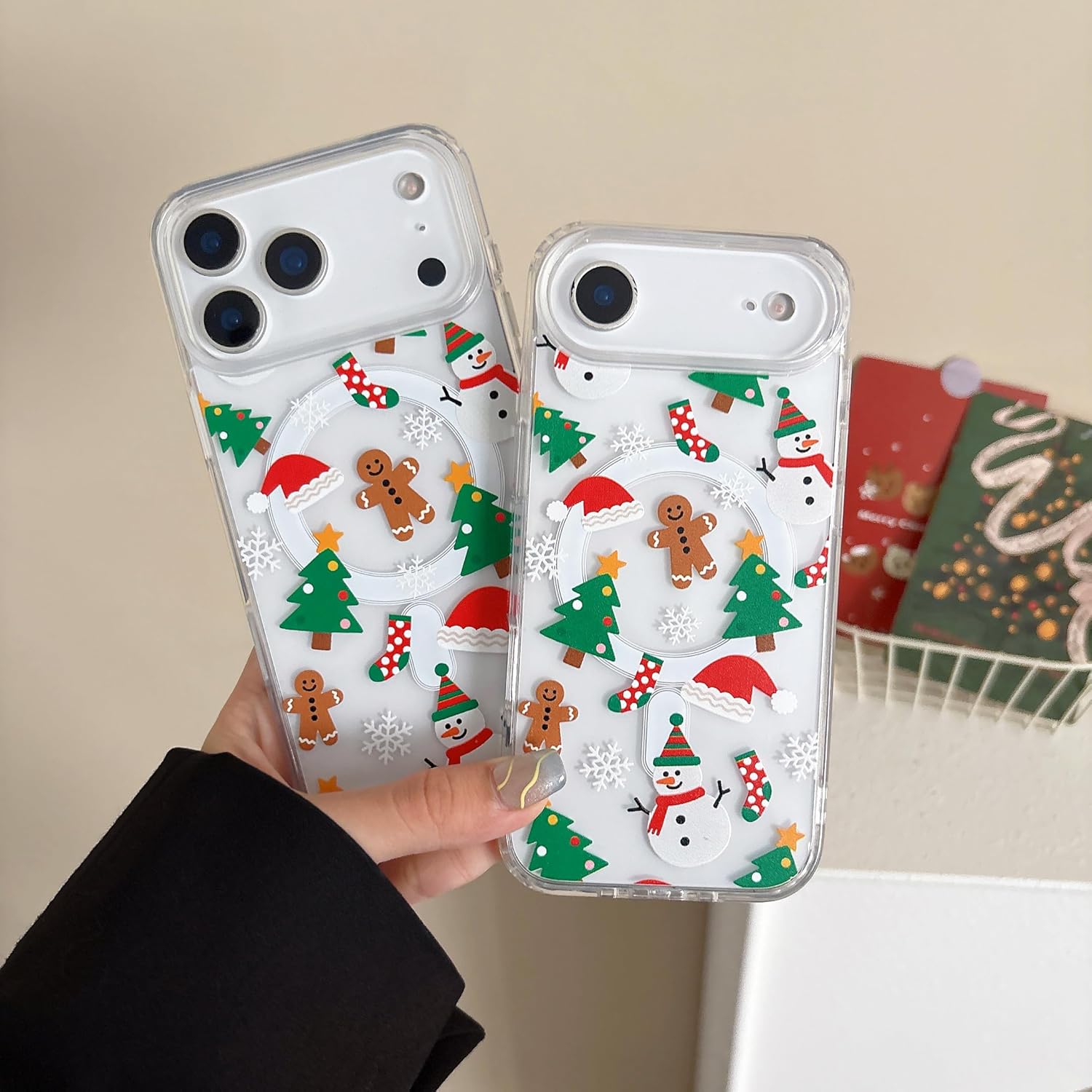 UEEBAI Christmas Phone Case for iPhone 16, Cute Merry Christmas Pattern Case Compatible with Magsafe Red Xmas Santa Tree Candy Pattern Cover for Women and Girls - Elk