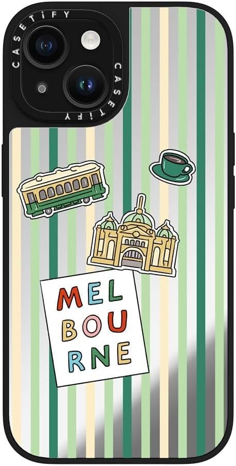 CASETiFY Mirror Case for iPhone 16 [Reflective / 4.9ft Drop Protection/Compatible with Magsafe] - Melbourne Stickers - Silver On Black