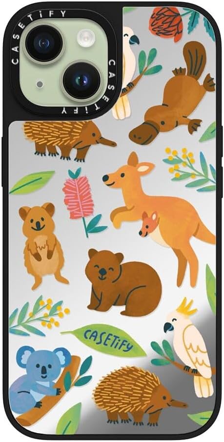 CASETiFY Mirror Case for iPhone 16 [Reflective / 4.9ft Drop Protection/Compatible with Magsafe] - Melbourne Stickers - Silver On Black