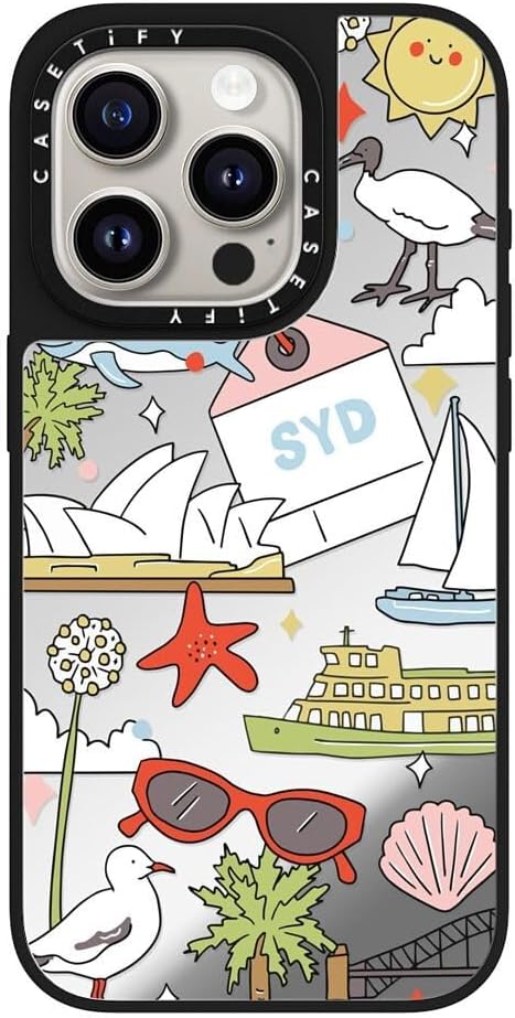 CASETiFY Mirror Case for iPhone 16 [Reflective / 4.9ft Drop Protection/Compatible with Magsafe] - Melbourne Stickers - Silver On Black