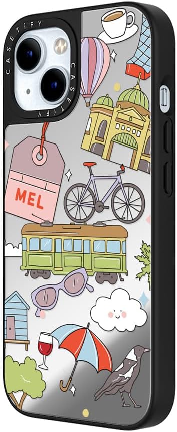 CASETiFY Mirror Case for iPhone 16 [Reflective / 4.9ft Drop Protection/Compatible with Magsafe] - Melbourne Stickers - Silver On Black