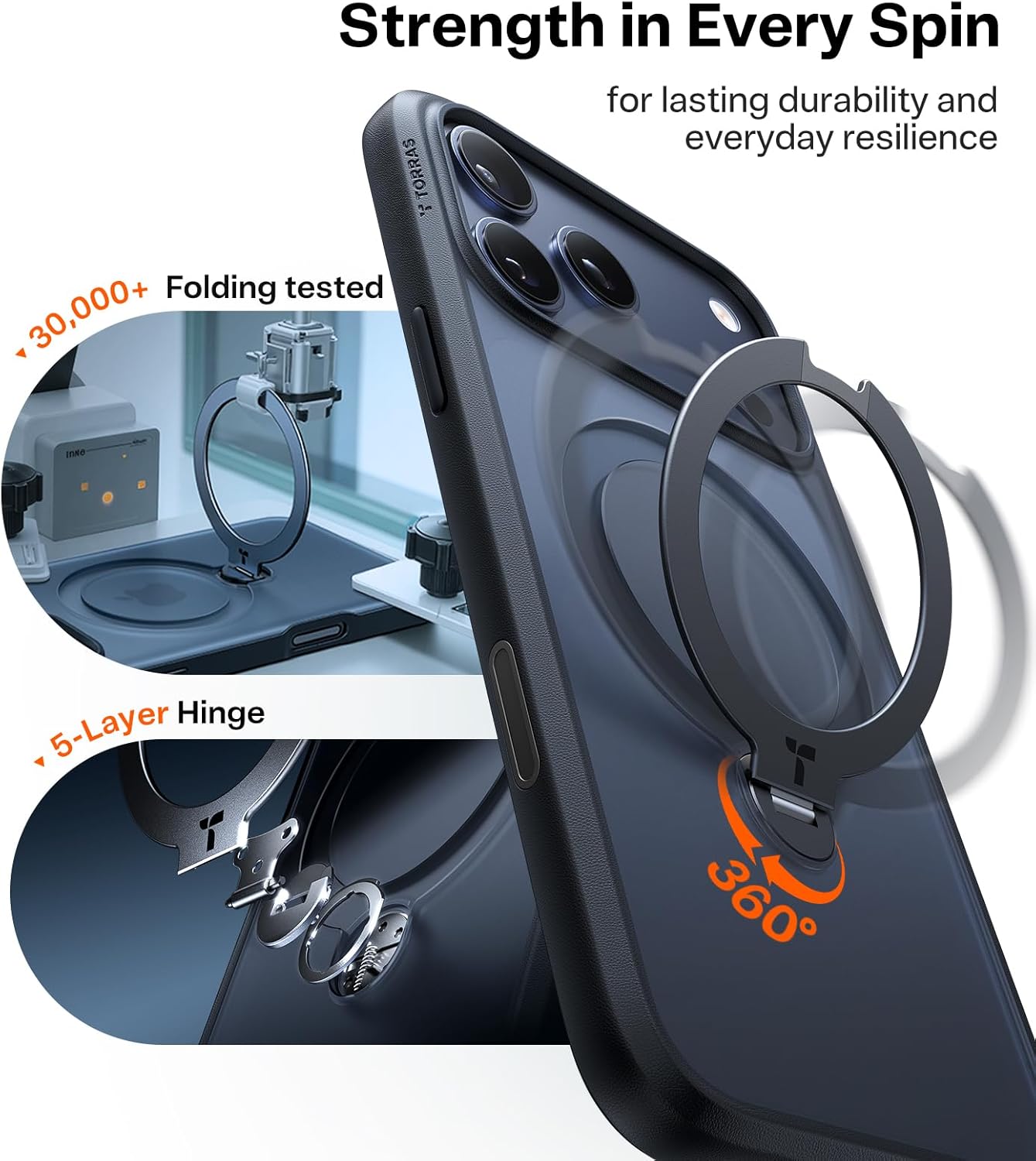TORRAS Q3 360 Spin for iPhone 17 Pro Max Case Magnetic Stand, Compatible with Magsafe, Military Grade Protection, Camera Control, Built-in Kickstand 17 Pro Max Phone Case 6.9'', Clear