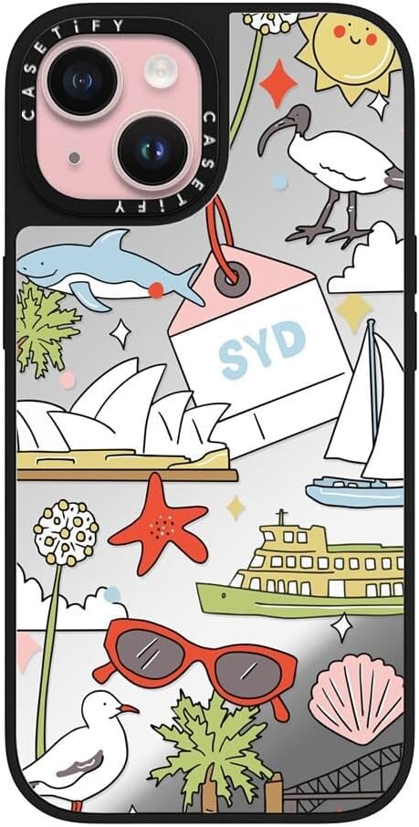 CASETiFY Mirror Case for iPhone 16 [Reflective / 4.9ft Drop Protection/Compatible with Magsafe] - Melbourne Stickers - Silver On Black