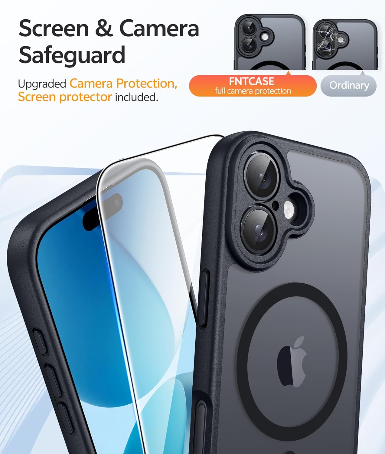 FNTCASE for iPhone 12 Phone Case: for iPhone 12 Pro Magnetic Matte Textured Military Grade Drop Protection Translucent Cell Cover - Slim Durable Shockproof Protective Bumper