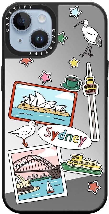 CASETiFY Mirror Case for iPhone 16 [Reflective / 4.9ft Drop Protection/Compatible with Magsafe] - Melbourne Stickers - Silver On Black