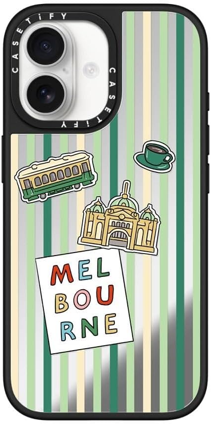 CASETiFY Mirror Case for iPhone 16 [Reflective / 4.9ft Drop Protection/Compatible with Magsafe] - Melbourne Stickers - Silver On Black