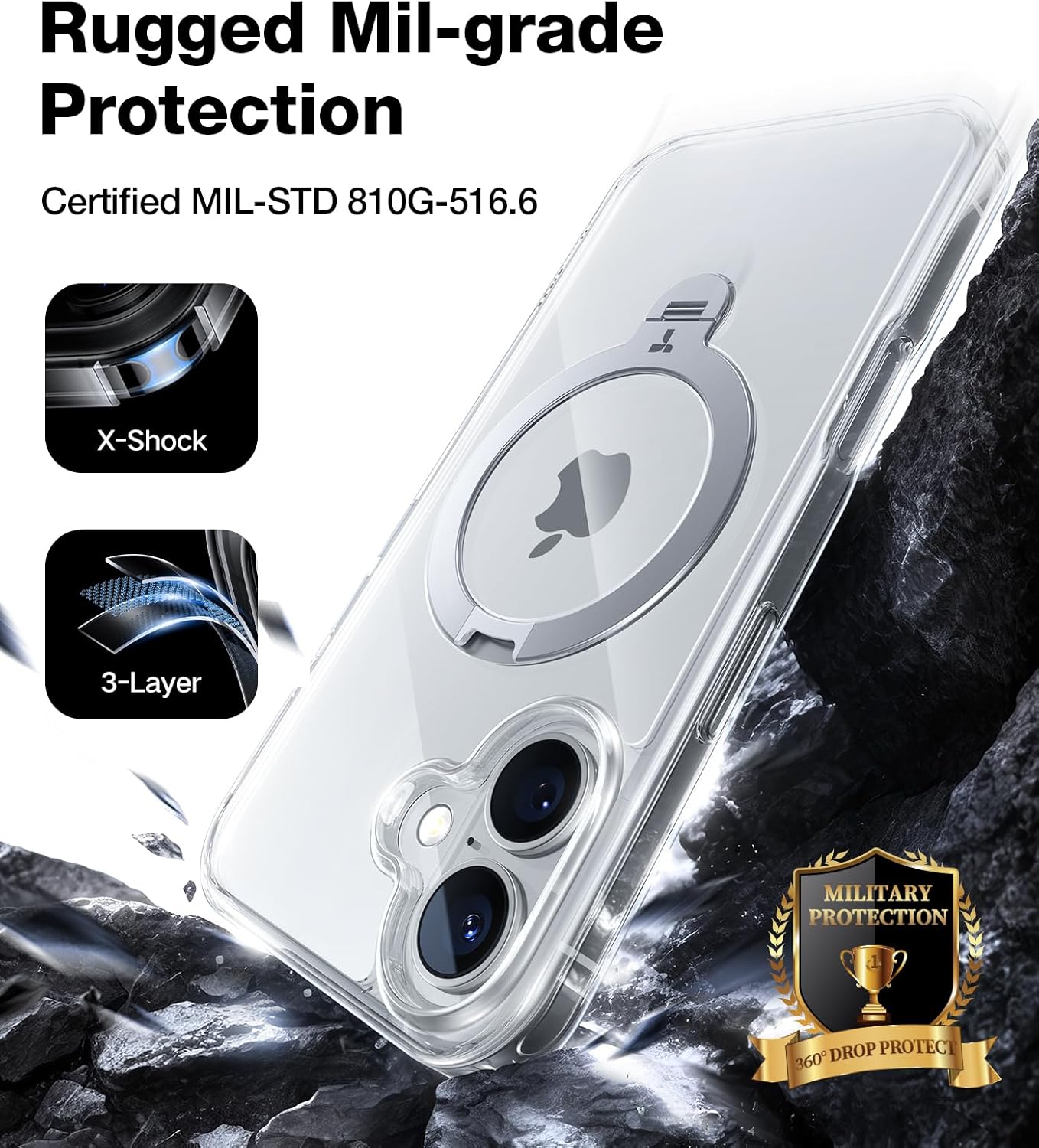 TORRAS Q3 360 Spin for iPhone 17 Pro Max Case Magnetic Stand, Compatible with Magsafe, Military Grade Protection, Camera Control, Built-in Kickstand 17 Pro Max Phone Case 6.9'', Clear