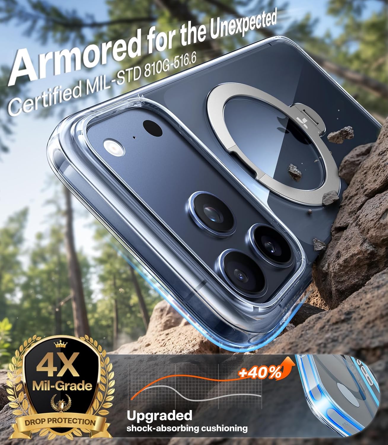 TORRAS Q3 360 Spin for iPhone 17 Pro Max Case Magnetic Stand, Compatible with Magsafe, Military Grade Protection, Camera Control, Built-in Kickstand 17 Pro Max Phone Case 6.9'', Clear