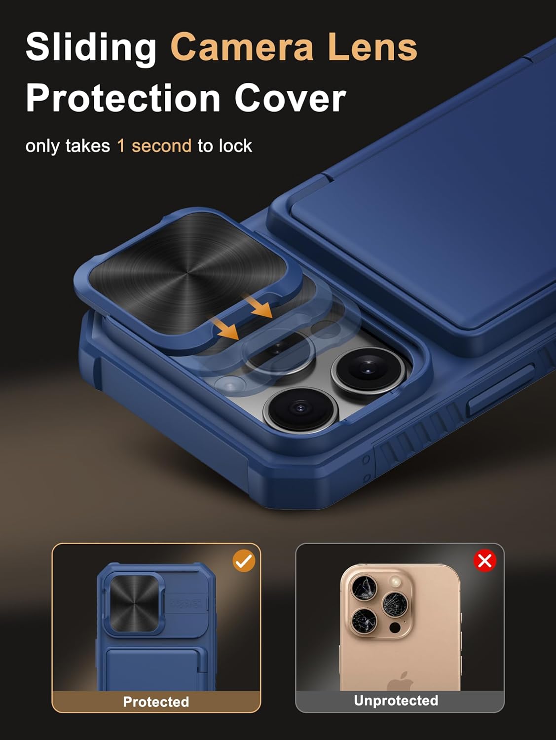 Vihibii for iPhone 17 Pro Case Wallet with Card Holder (4 Cards) [RFID Blocking] & Slide Camera Cover, Military Grade Drop Protection, Rugged Hard Back & Silicone Edge Phone Case 6.3 5G 2025, Black