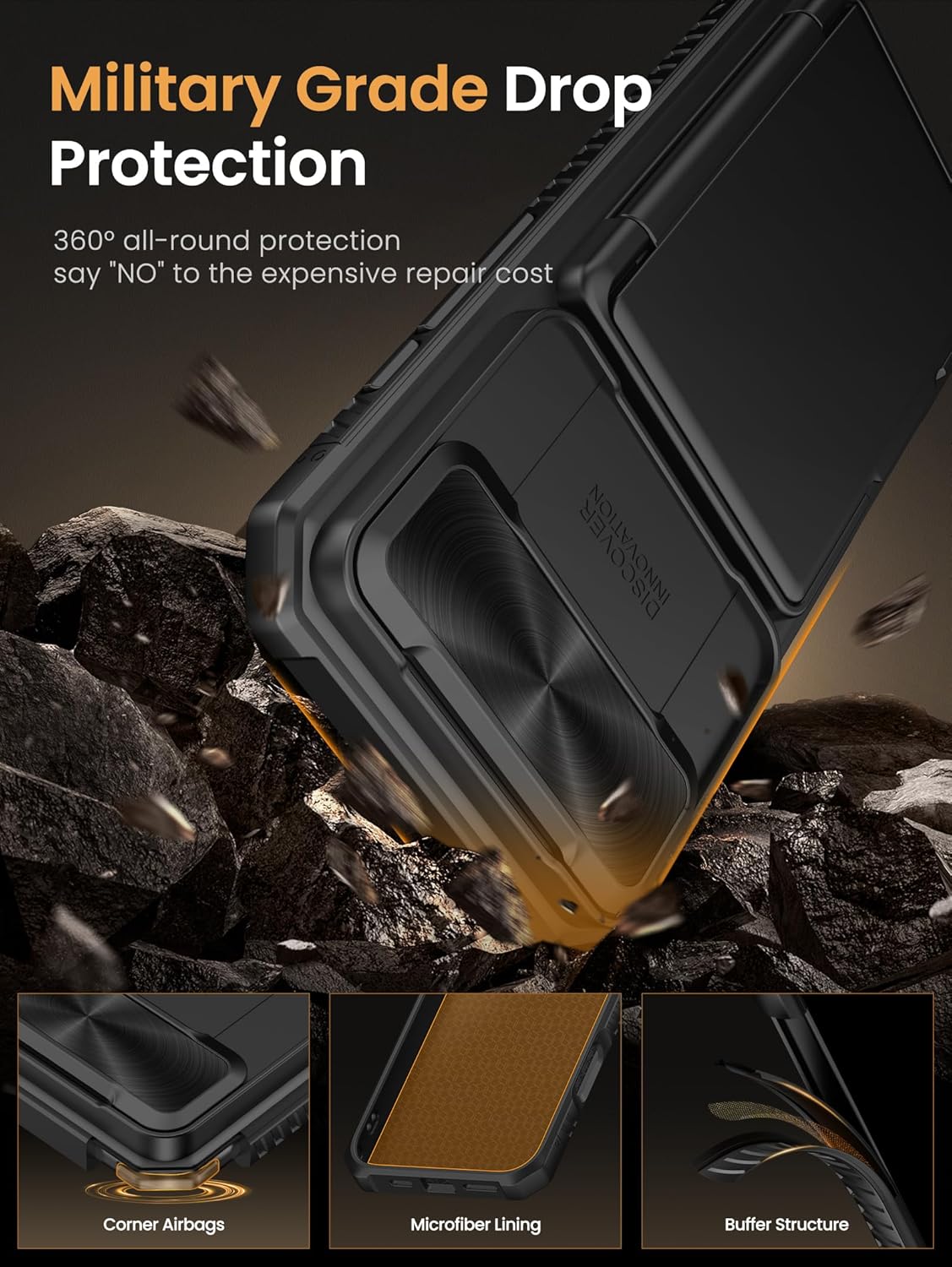 Vihibii for iPhone 17 Pro Case Wallet with Card Holder (4 Cards) [RFID Blocking] & Slide Camera Cover, Military Grade Drop Protection, Rugged Hard Back & Silicone Edge Phone Case 6.3 5G 2025, Black