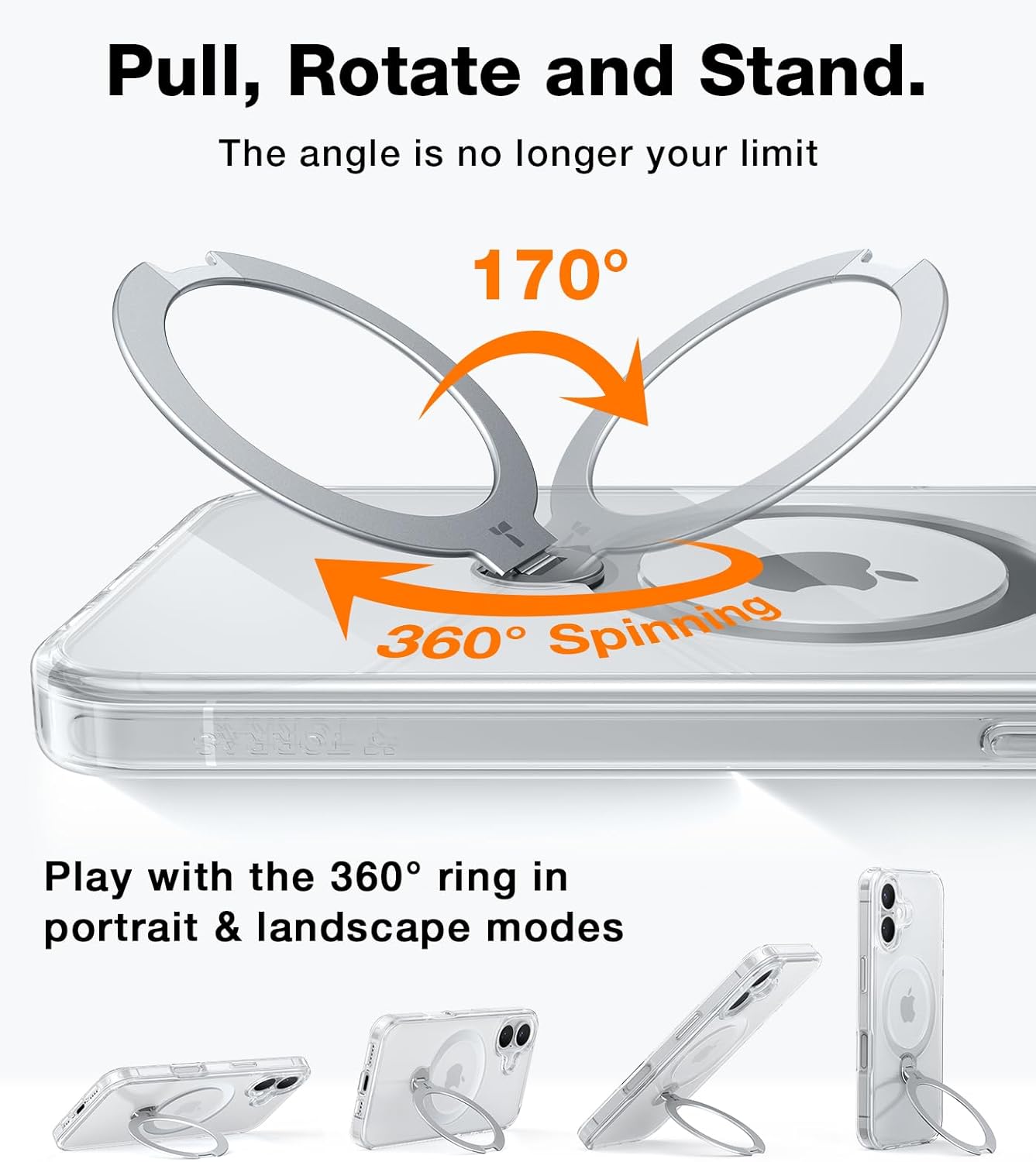 TORRAS Q3 360 Spin for iPhone 17 Pro Max Case Magnetic Stand, Compatible with Magsafe, Military Grade Protection, Camera Control, Built-in Kickstand 17 Pro Max Phone Case 6.9'', Clear