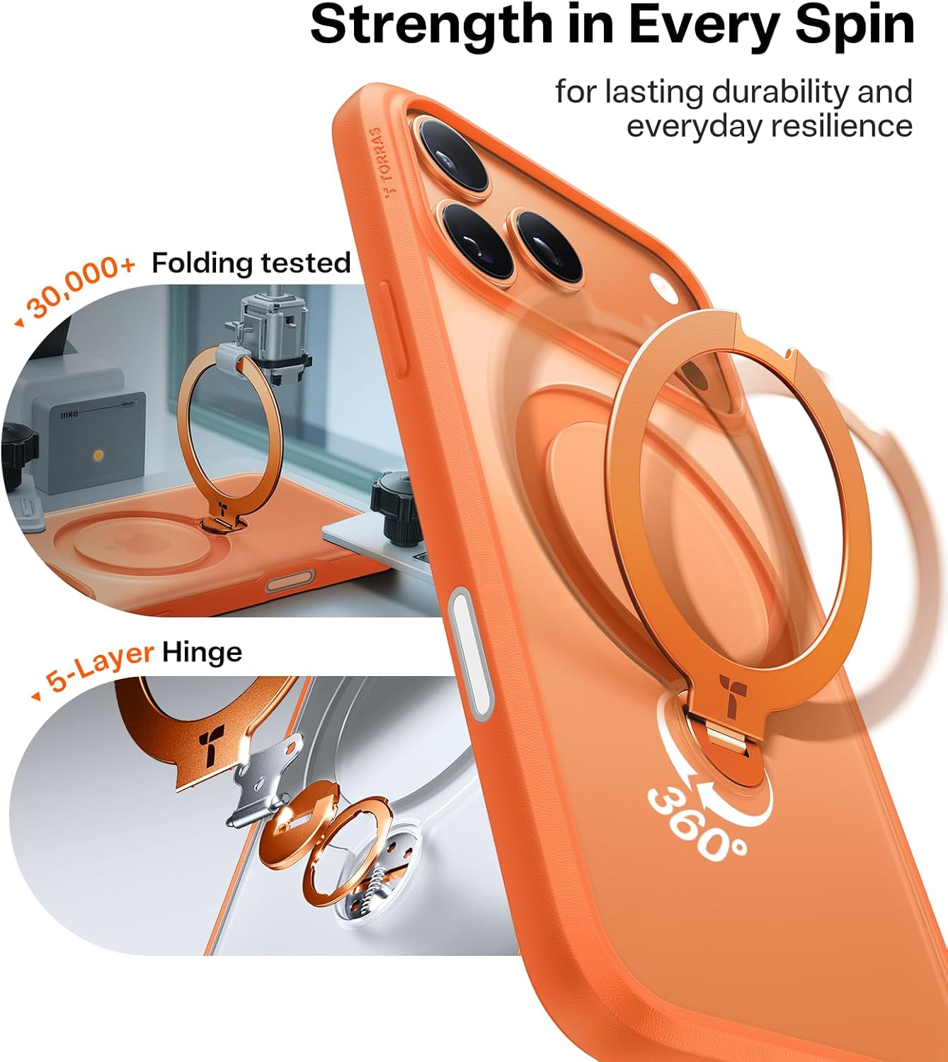 TORRAS Q3 360 Spin for iPhone 17 Pro Max Case Magnetic Stand, Compatible with Magsafe, Military Grade Protection, Camera Control, Built-in Kickstand 17 Pro Max Phone Case 6.9'', Clear