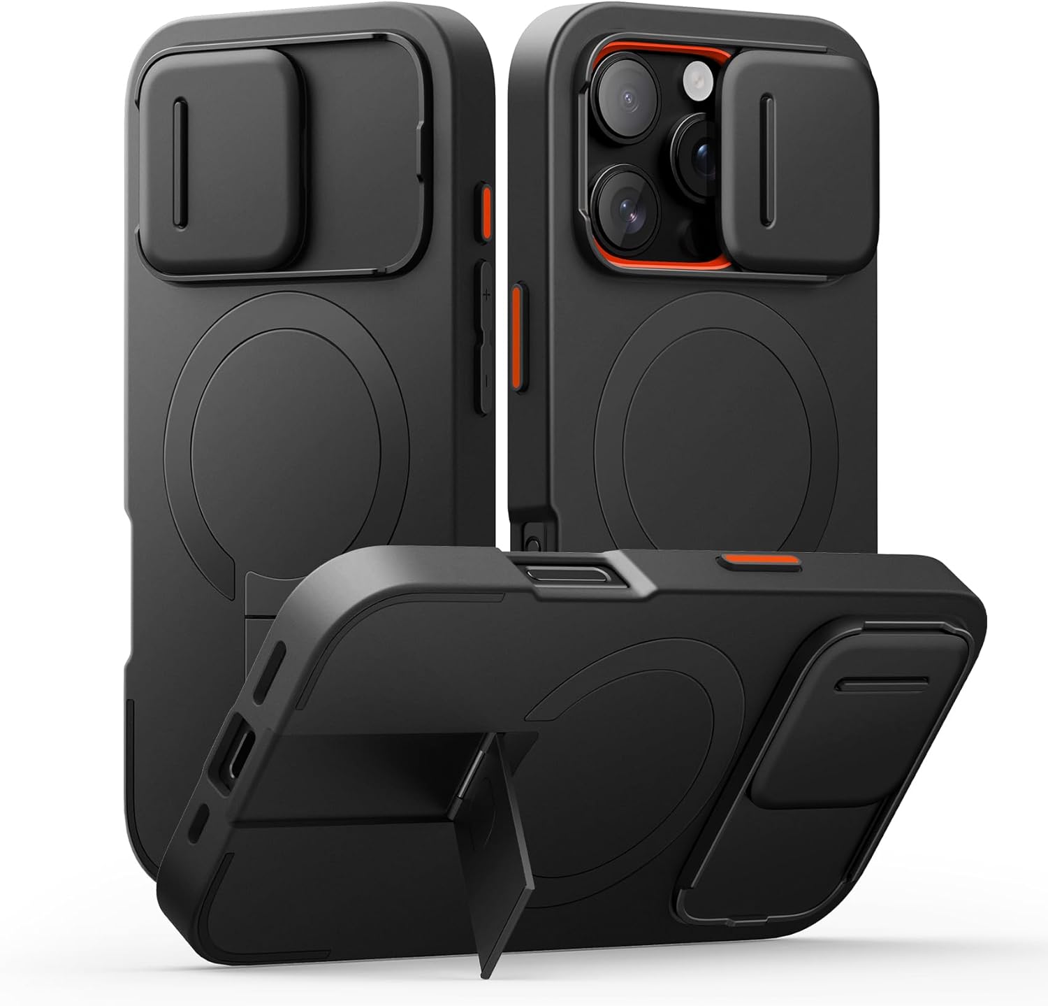 SURITCH for iPhone 12/12 Pro Case with Magnetic Camera Slide Cover and Adjustable Kickstand, Compatible with MagSafe, Shockproof Bumper Case Slim Protective Cover for iPhone 12/12 Pro 6.1 Inch, Black