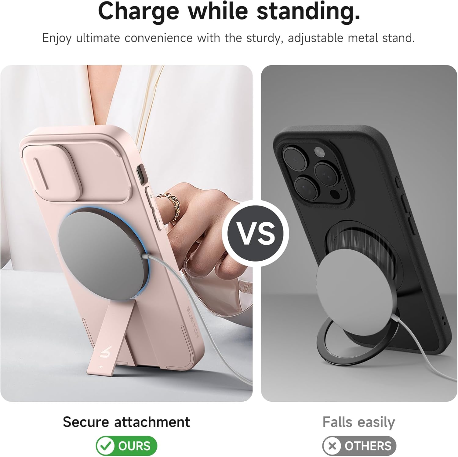 SURITCH for iPhone 12/12 Pro Case with Magnetic Camera Slide Cover and Adjustable Kickstand, Compatible with MagSafe, Shockproof Bumper Case Slim Protective Cover for iPhone 12/12 Pro 6.1 Inch, Black