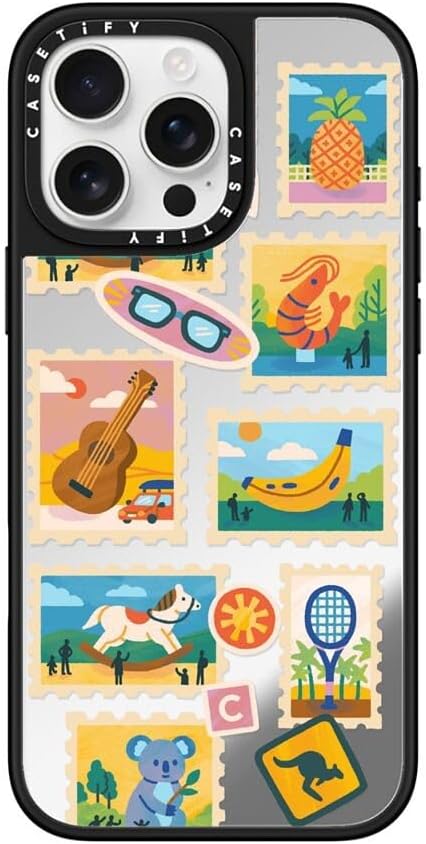 CASETiFY Mirror Case for iPhone 16 [Reflective / 4.9ft Drop Protection/Compatible with Magsafe] - Melbourne Stickers - Silver On Black